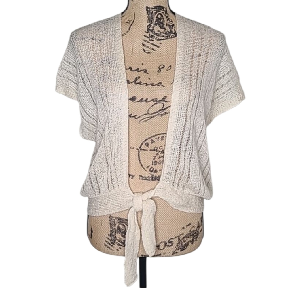 Specialty House Vintage Tie Front Cream Open Knit Vest